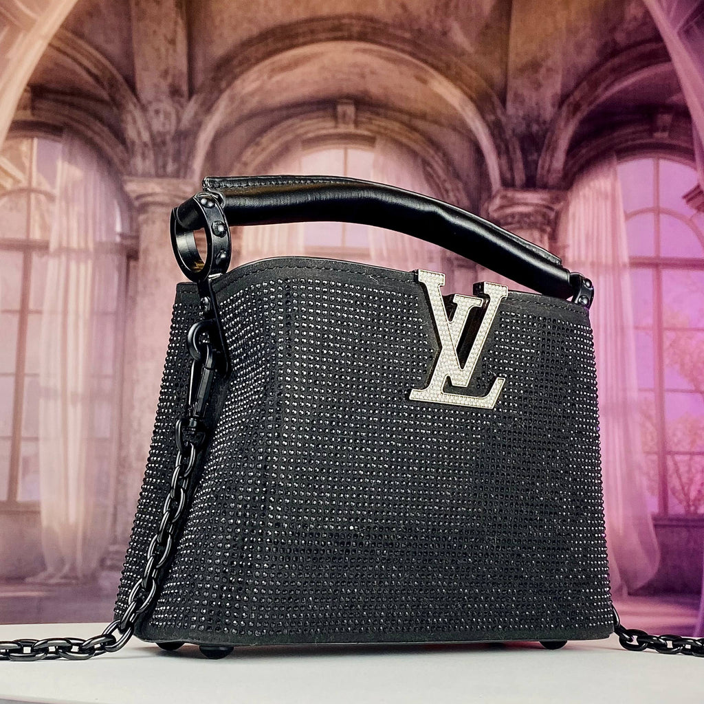 Black Rhinestone Embellished Top Handle Mini Bag