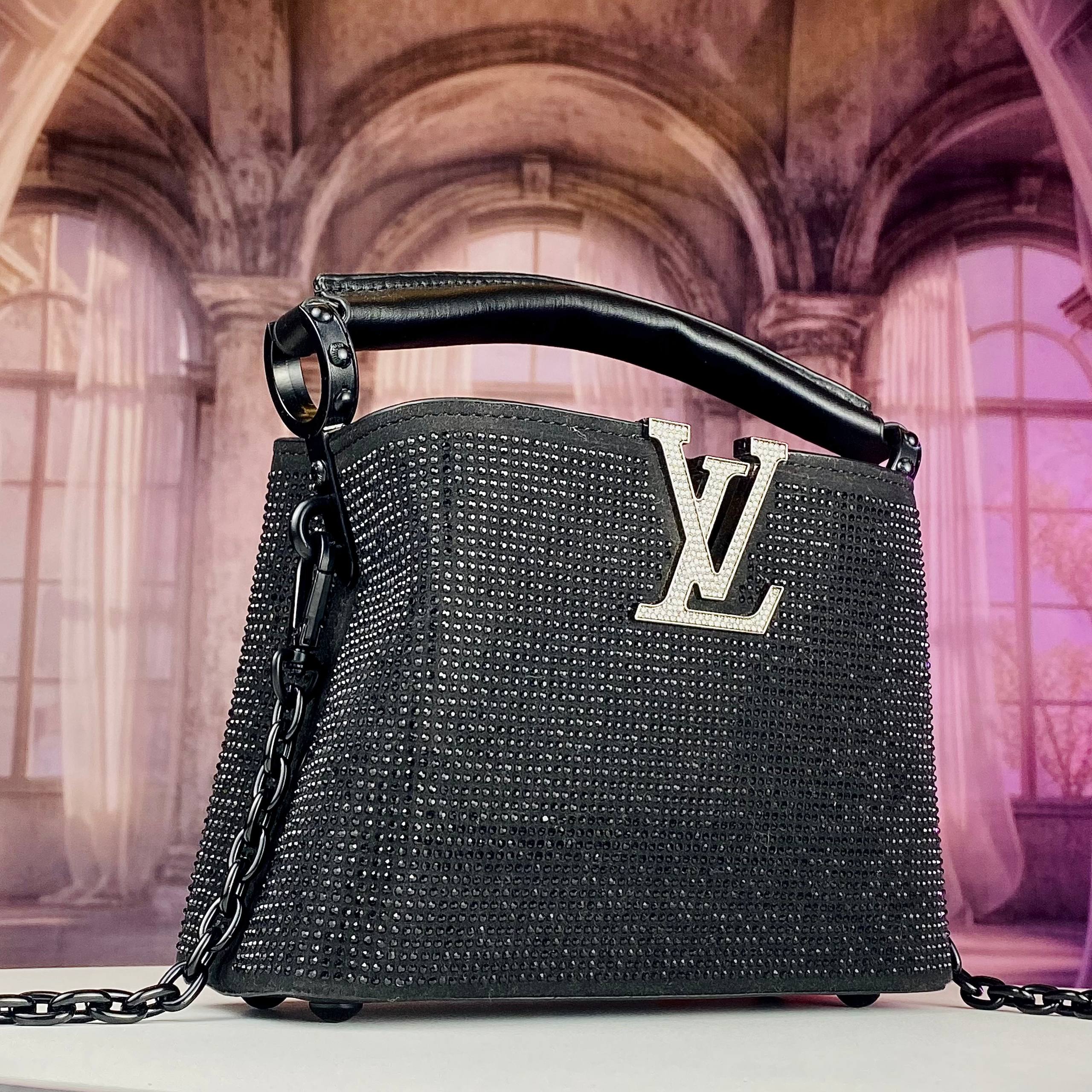 Black Rhinestone Embellished Top Handle Mini Bag