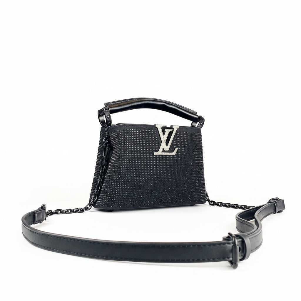 Black Rhinestone Embellished Top Handle Mini Bag