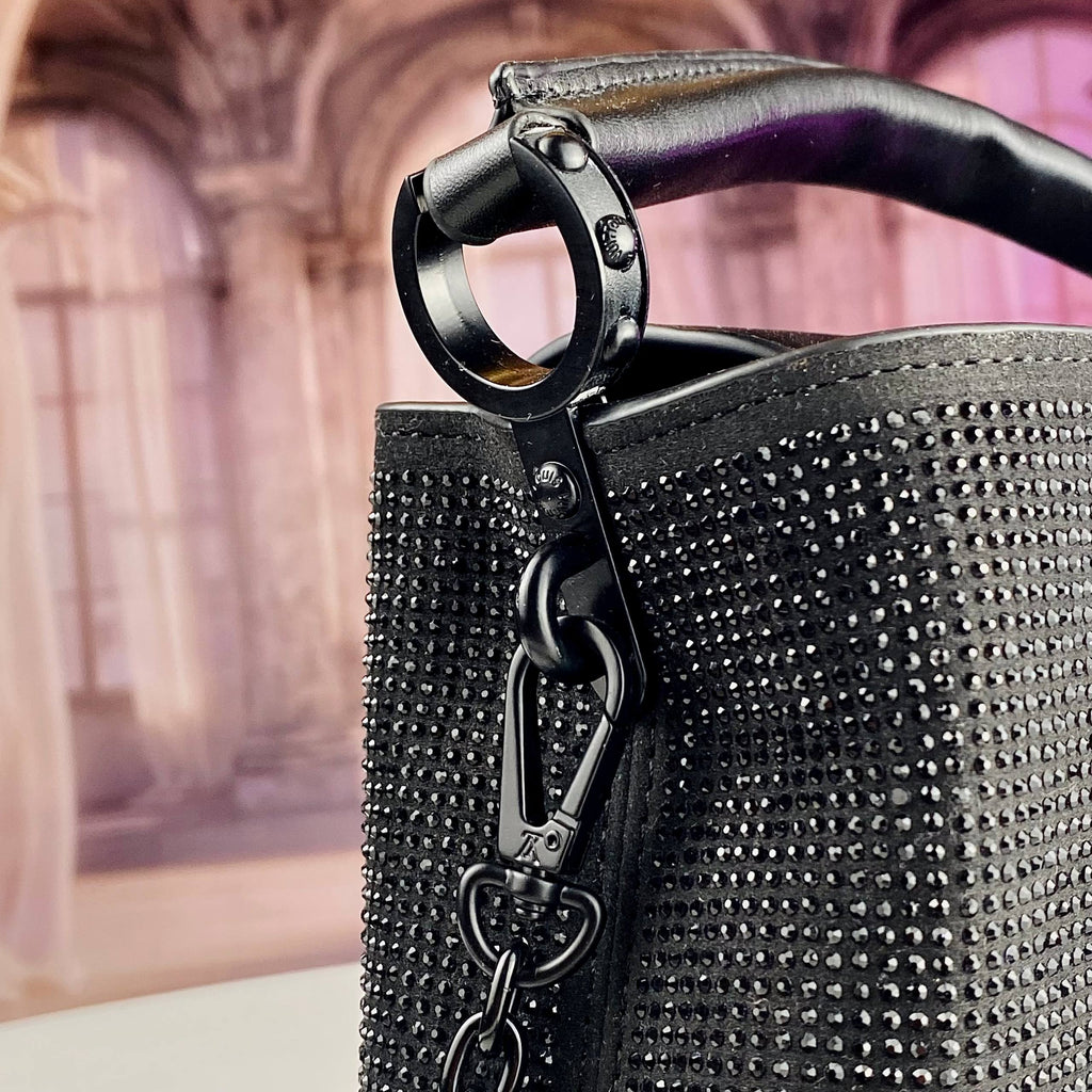 Black Rhinestone Embellished Top Handle Mini Bag