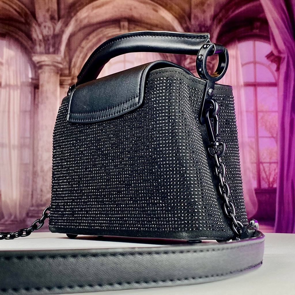 Black Rhinestone Embellished Top Handle Mini Bag