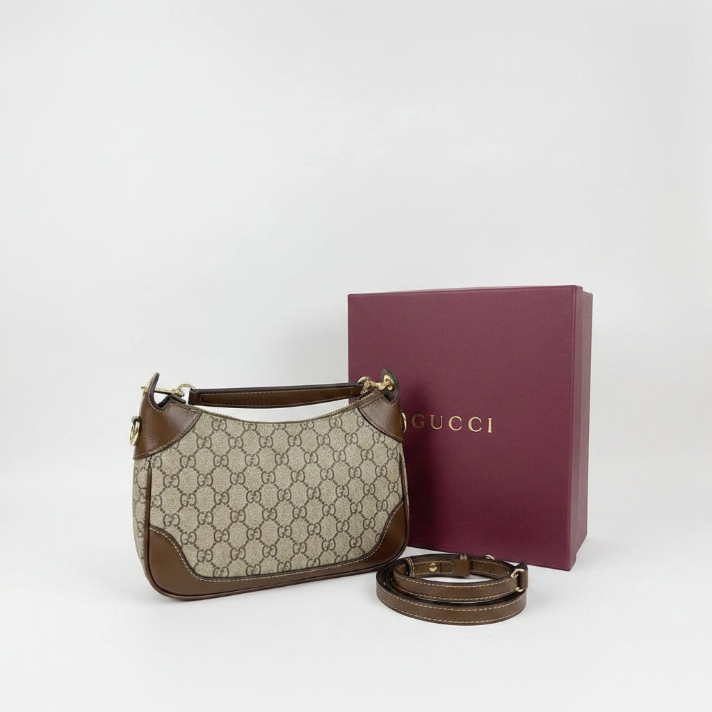 Gucci Monogram Canvas Handbag with Gold Tone Hardware