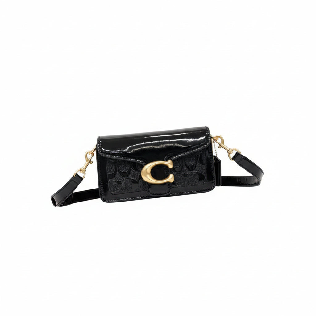 Coach Signature Patent Leather Bag with Gold Tone Hardware