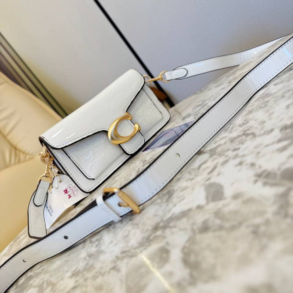 Coach Signature Patent Leather Bag with Gold Tone Hardware