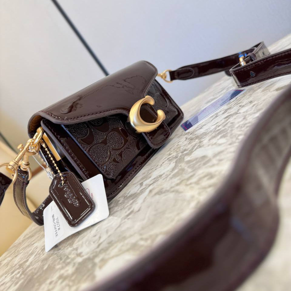 Coach Signature Patent Leather Bag with Gold Tone Hardware