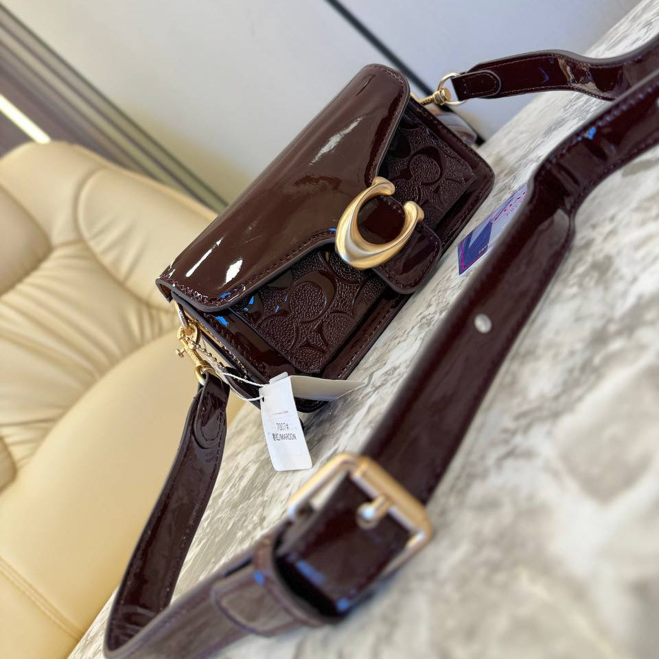 Coach Signature Patent Leather Bag with Gold Tone Hardware