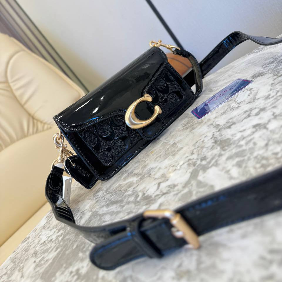 Coach Signature Patent Leather Bag with Gold Tone Hardware