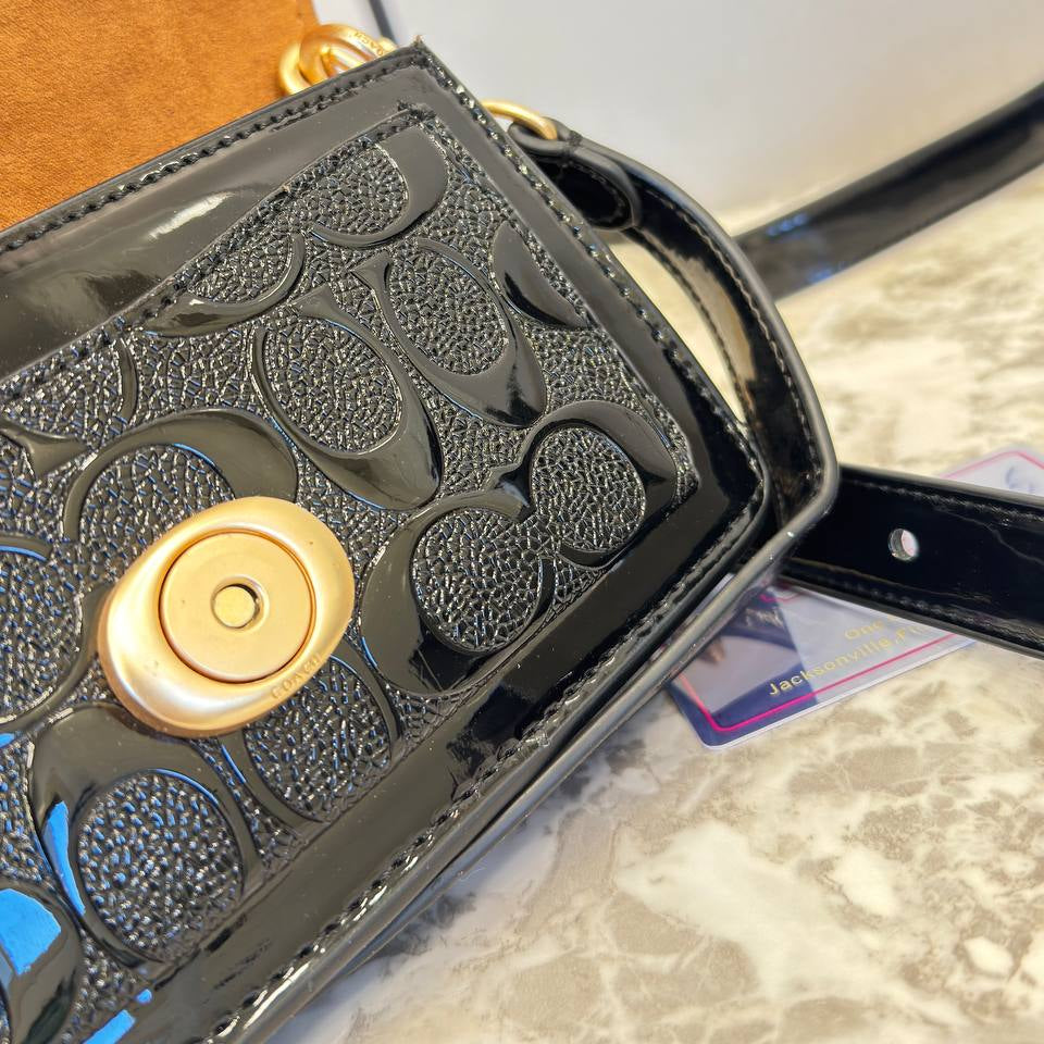 Coach Signature Patent Leather Bag with Gold Tone Hardware