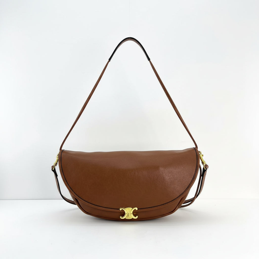 Celine Inspired Shoulder Bag with Gold-Tone Hardware