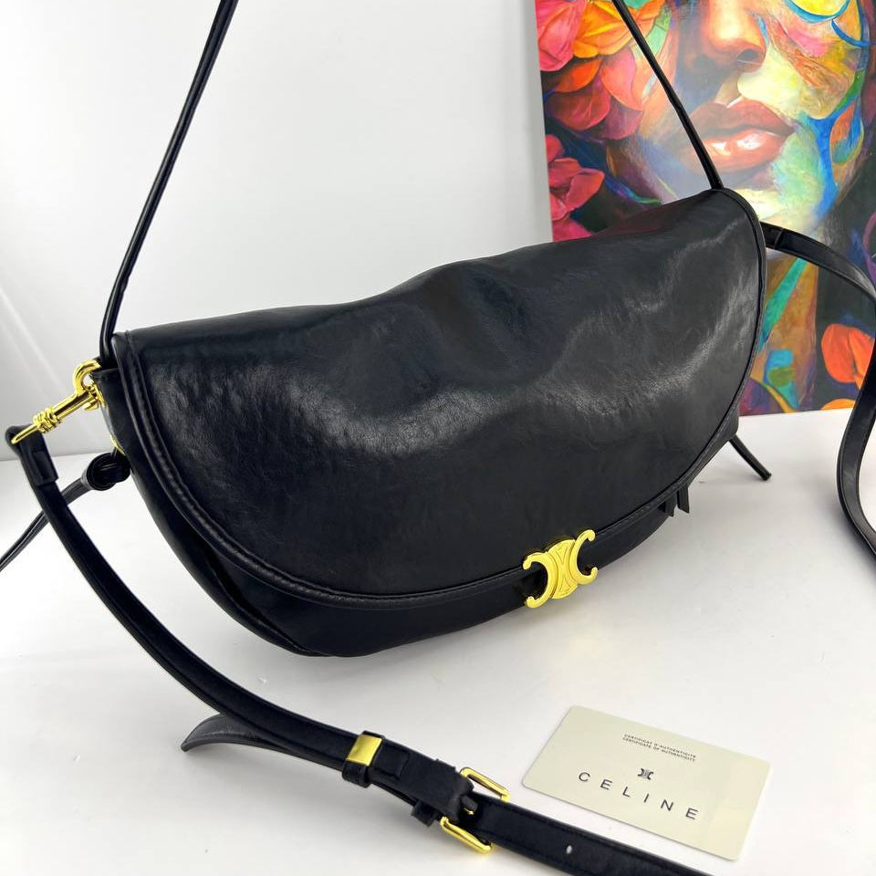 Celine Inspired Shoulder Bag with Gold-Tone Hardware