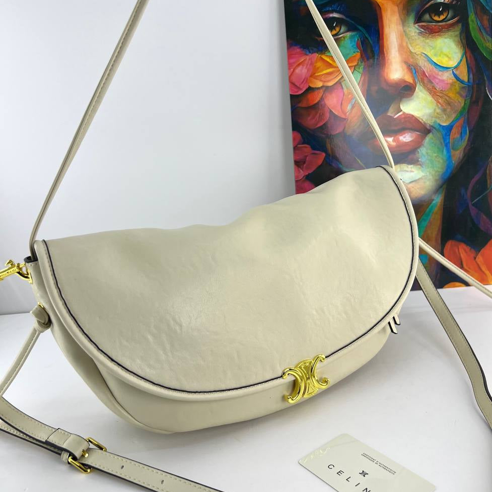 Celine Inspired Shoulder Bag with Gold-Tone Hardware