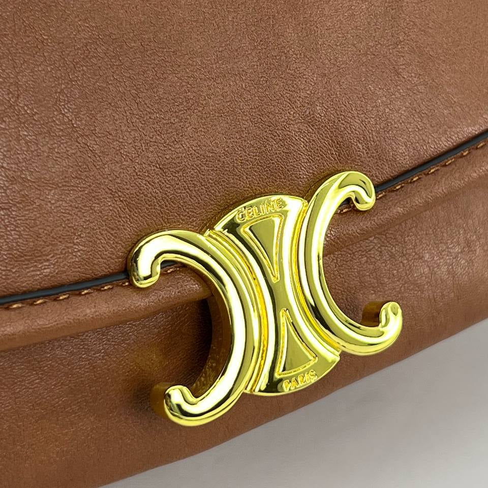 Celine Inspired Shoulder Bag with Gold-Tone Hardware