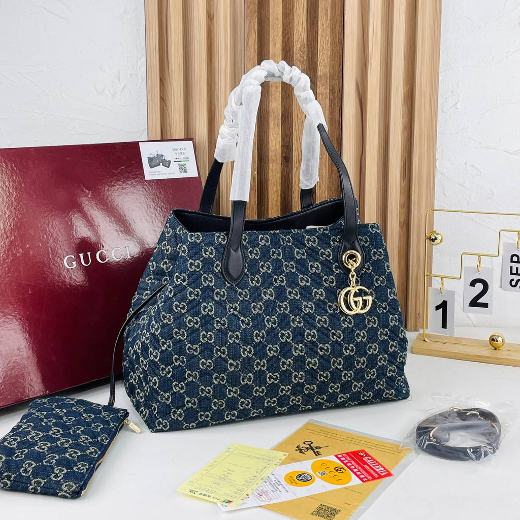 Gucci Monogram Tote Bag with Detachable Pouch and Shoulder Strap