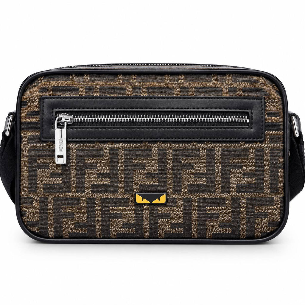 Fendi FF Logo Canvas Crossbody Bag with Bag Bugs Detail
