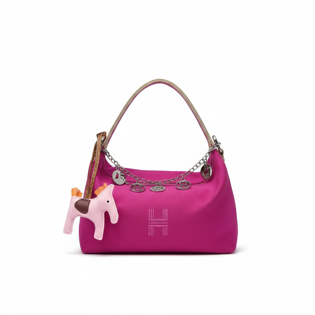 Hermes Canvas Mirror Bag with Horse Charm and Scarf