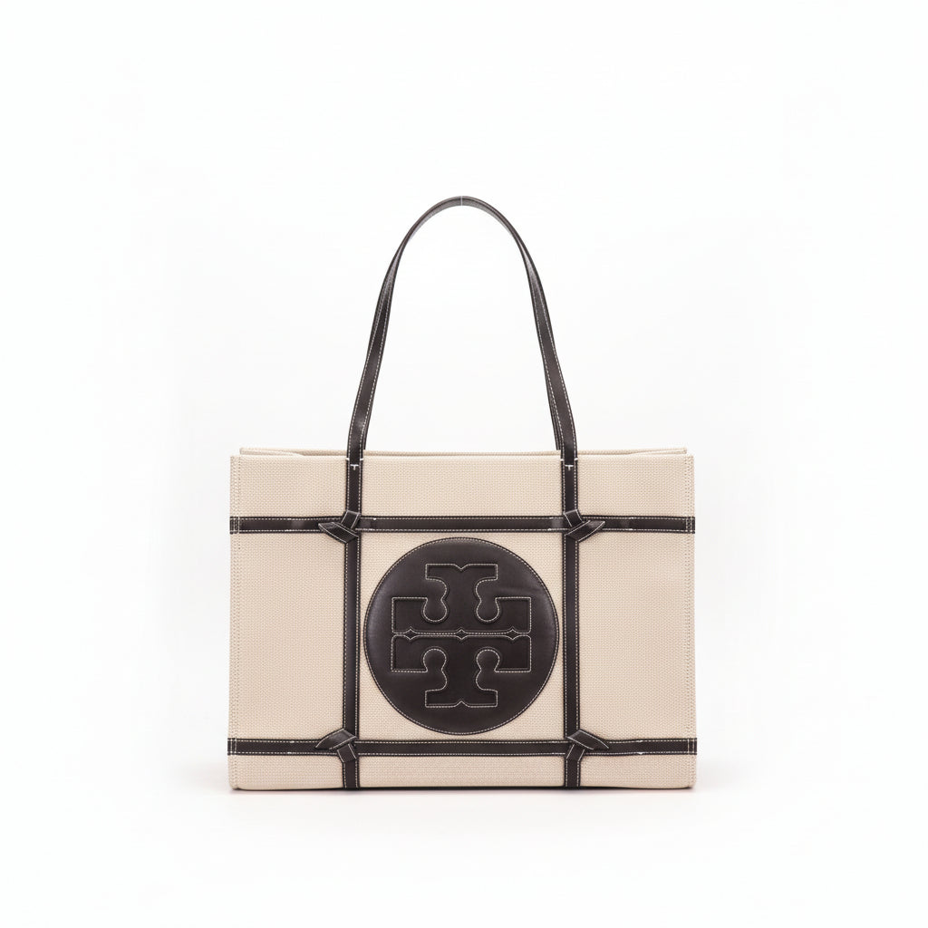 Tory Burch Beige Canvas and Leather Trim Tote