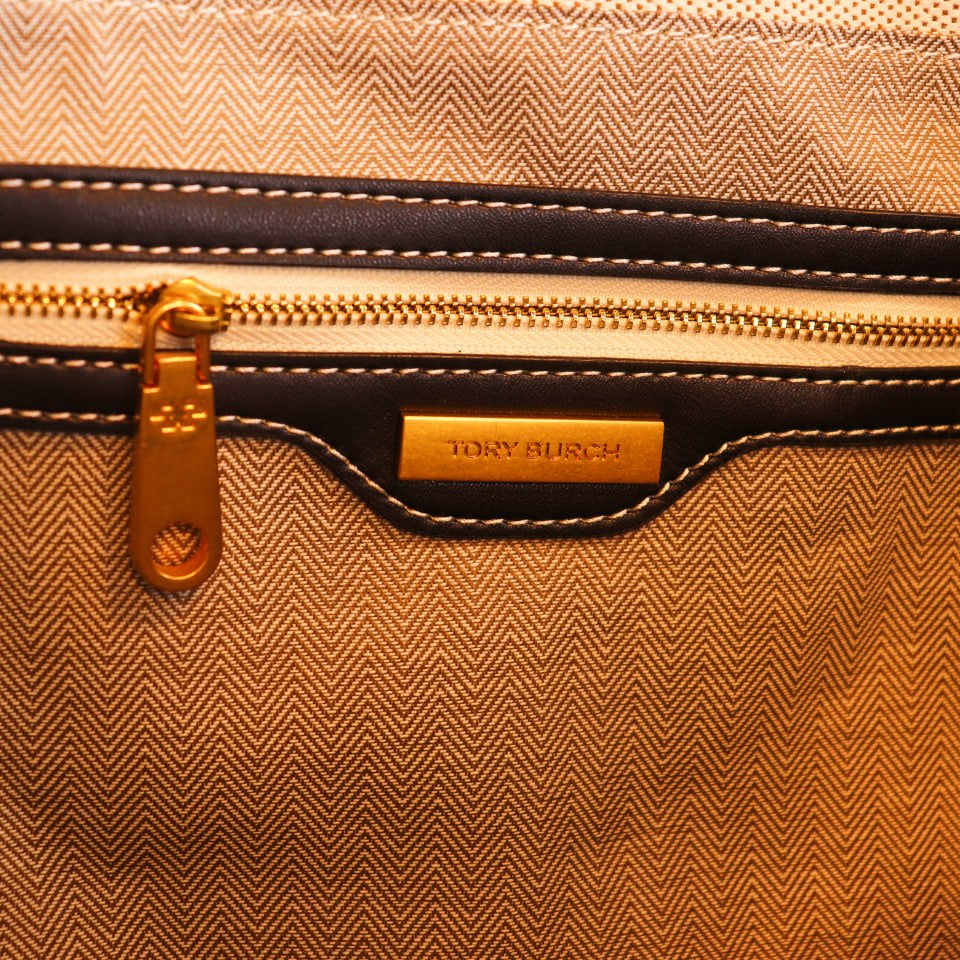 Tory Burch Beige Canvas and Leather Trim Tote