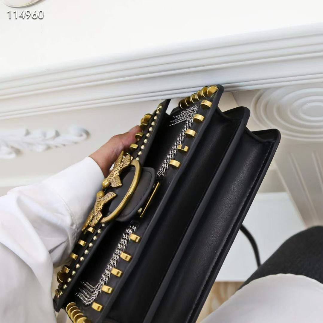 Pinko Studded Black Shoulder Bag with Signature Bird Hardware