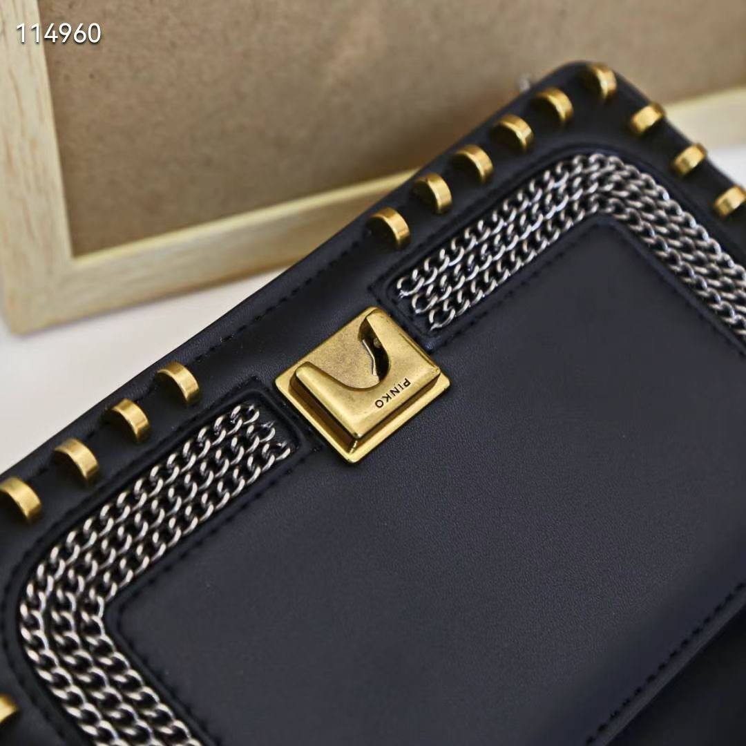 Pinko Studded Black Shoulder Bag with Signature Bird Hardware