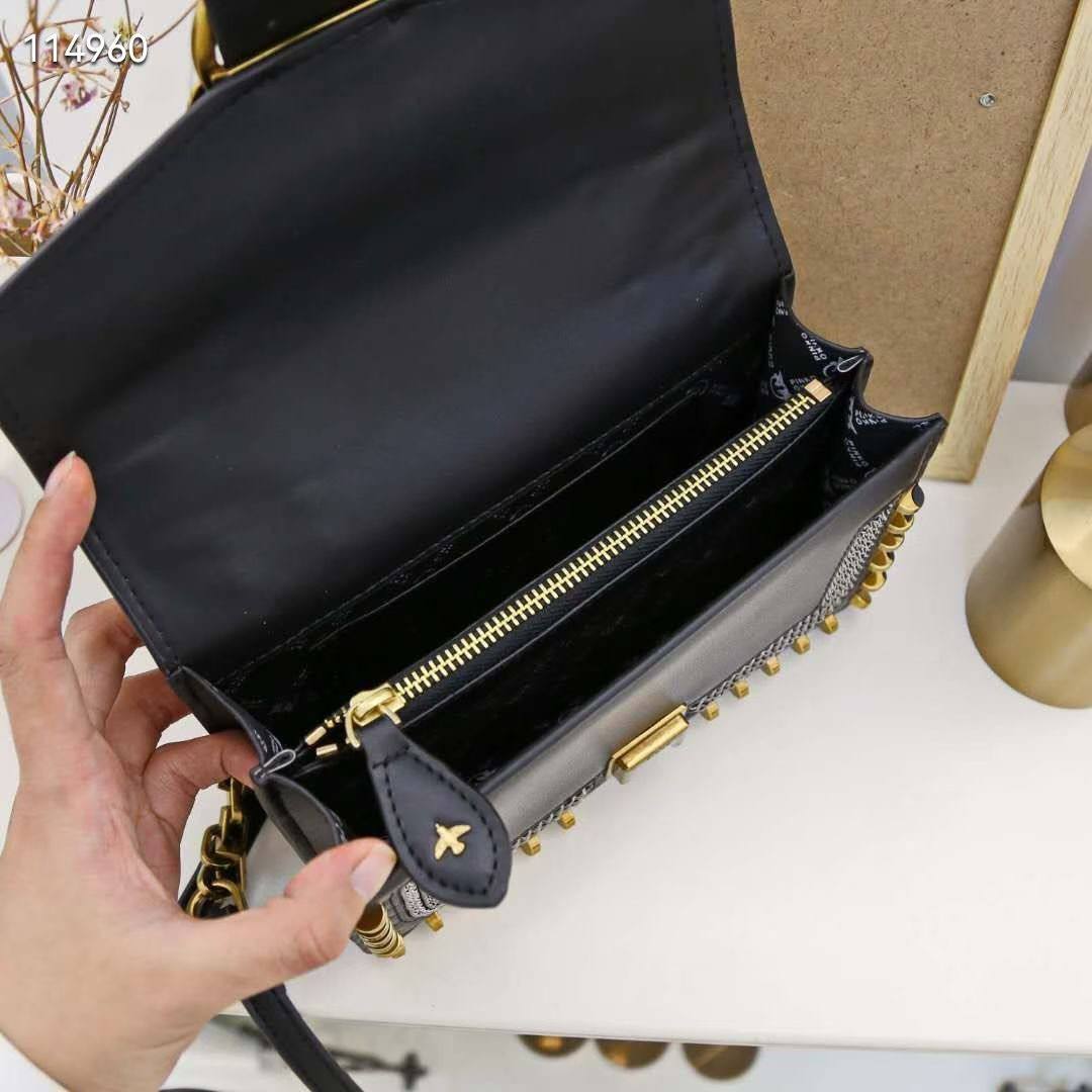 Pinko Studded Black Shoulder Bag with Signature Bird Hardware