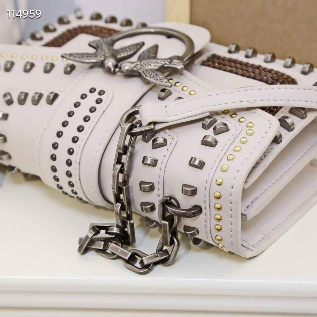 Pinko Studded Black Shoulder Bag with Signature Bird Hardware