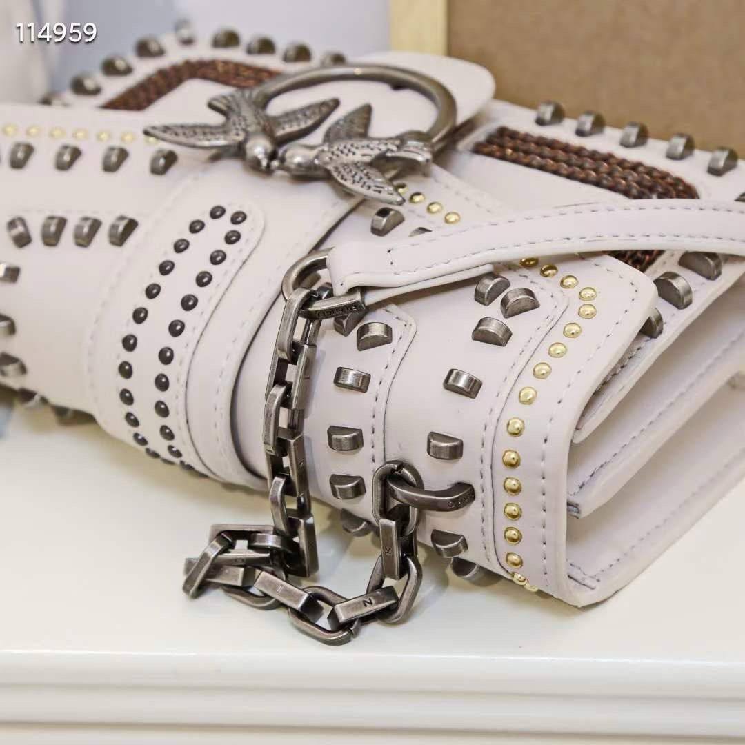 Pinko Studded Black Shoulder Bag with Signature Bird Hardware
