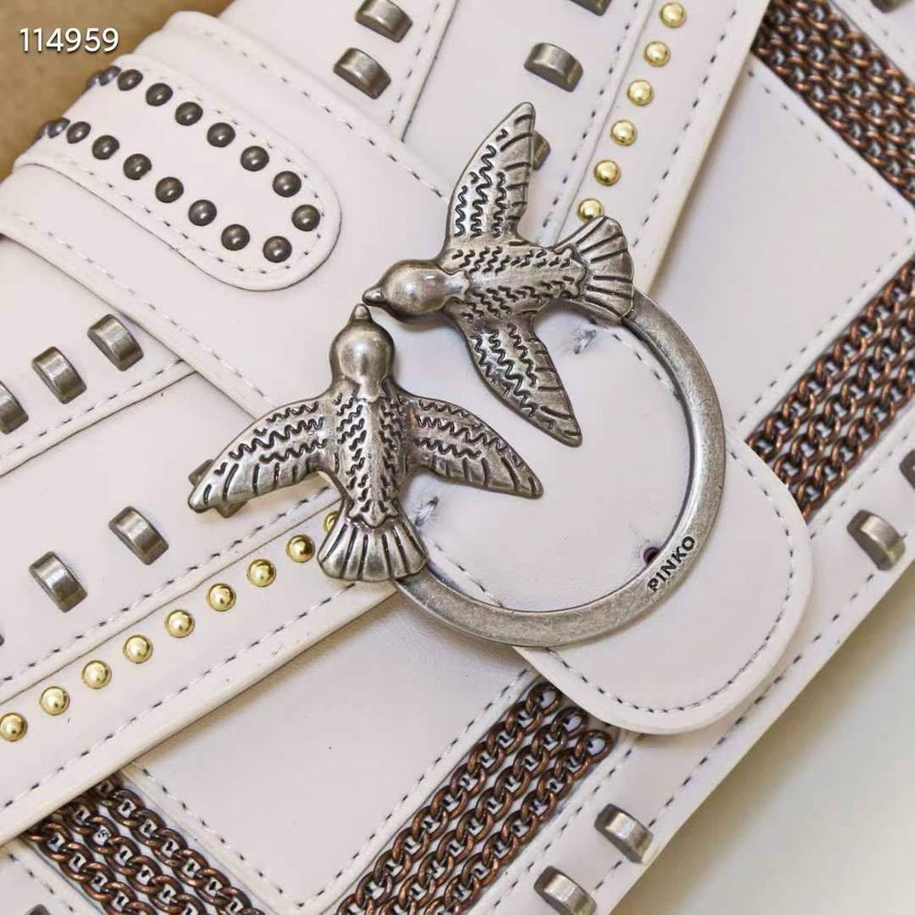Pinko Studded Black Shoulder Bag with Signature Bird Hardware
