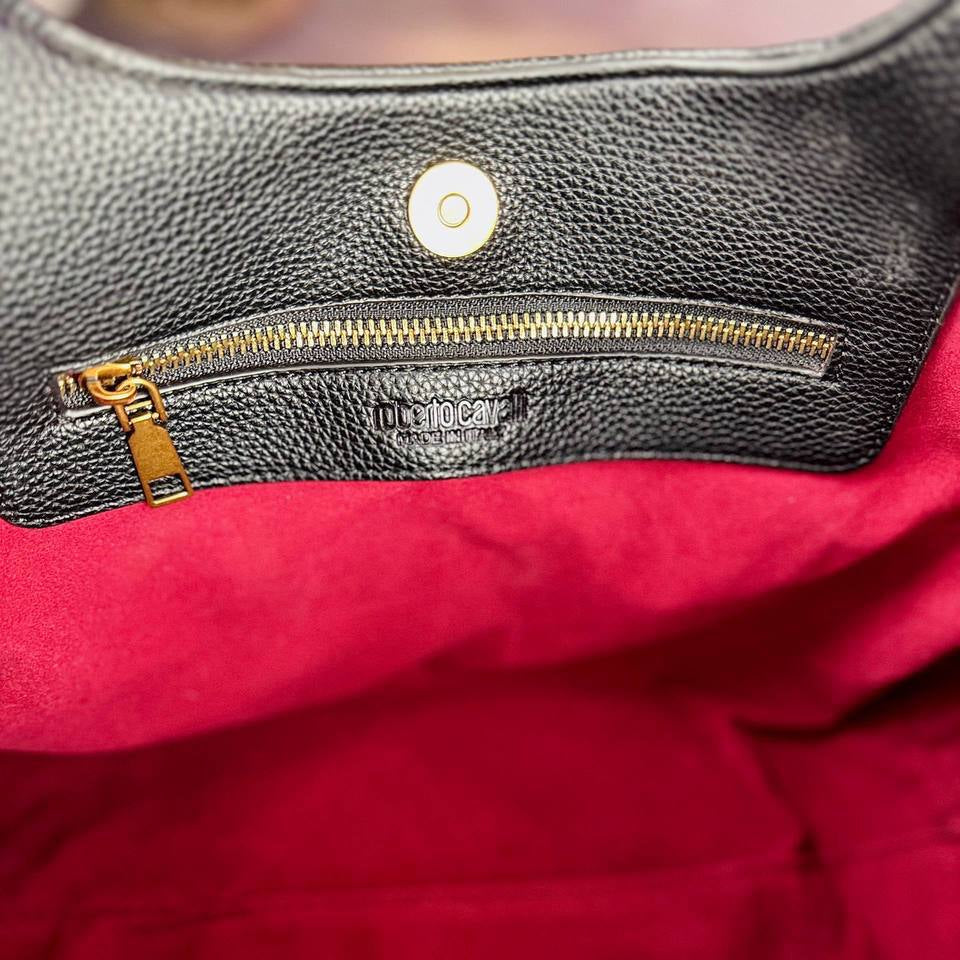 Roberto Cavalli Tan Leather Handbag with Signature Snake Hardware