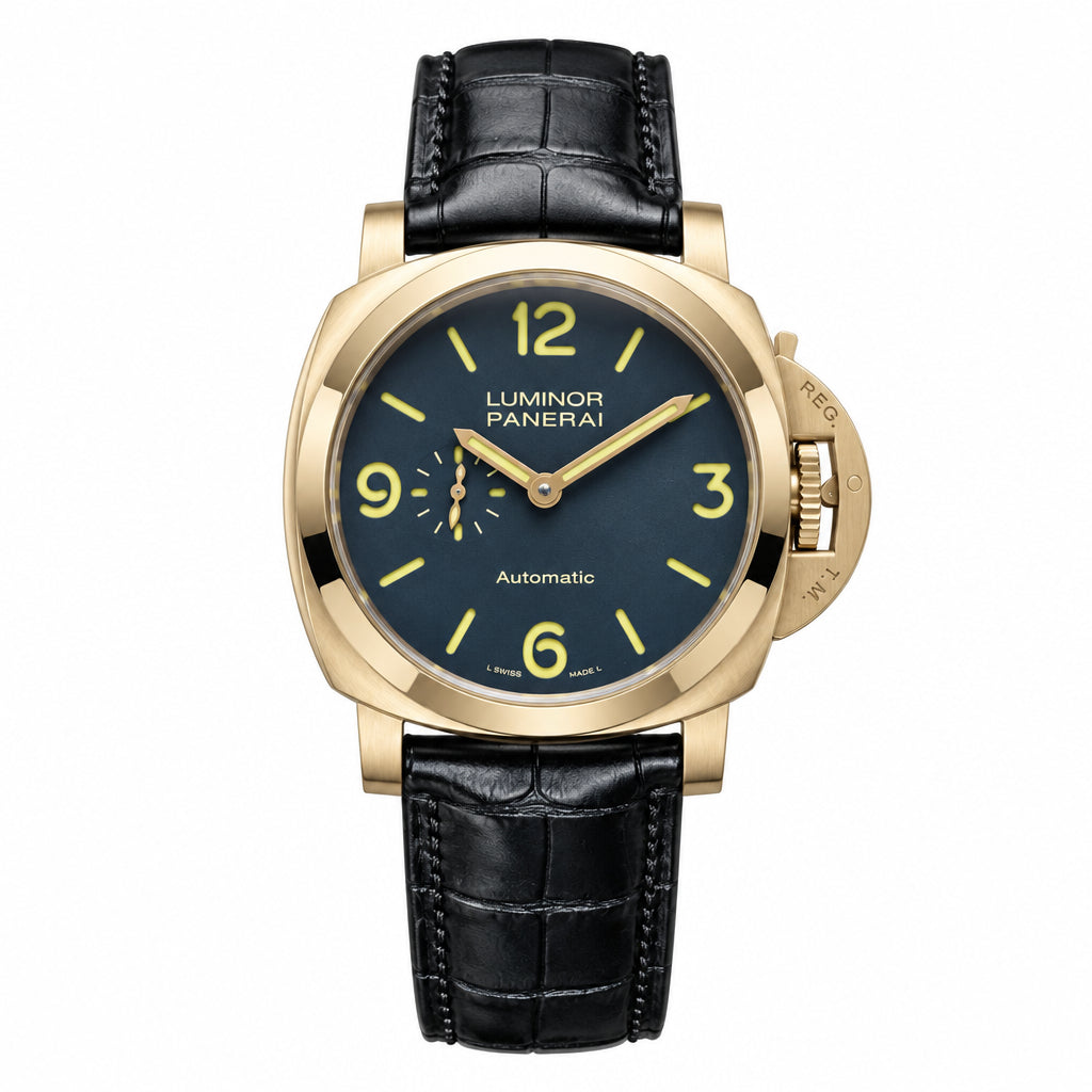 Luminor Panerai Automatic Gold-Tone Watch with Black Leather Strap