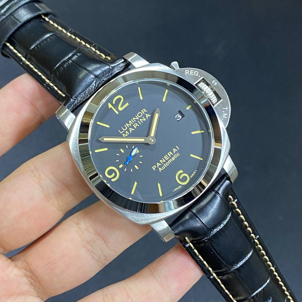 Luminor Panerai Automatic Gold-Tone Watch with Black Leather Strap