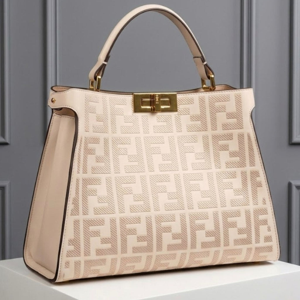Fendi Beige Monogram Logo Chain Handbag