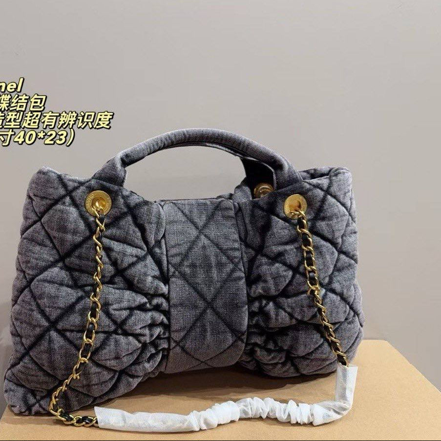 Chanel 25K Denim Quilted Bow Handbag