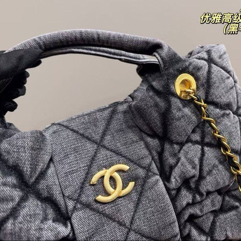 Chanel 25K Denim Quilted Bow Handbag