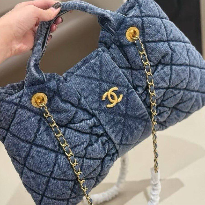 Chanel 25K Denim Quilted Bow Handbag