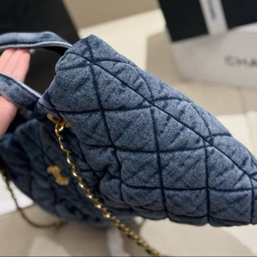 Chanel 25K Denim Quilted Bow Handbag