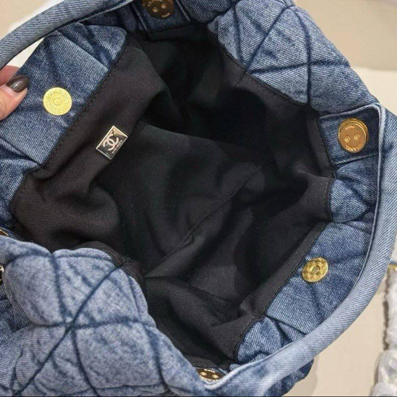Chanel 25K Denim Quilted Bow Handbag