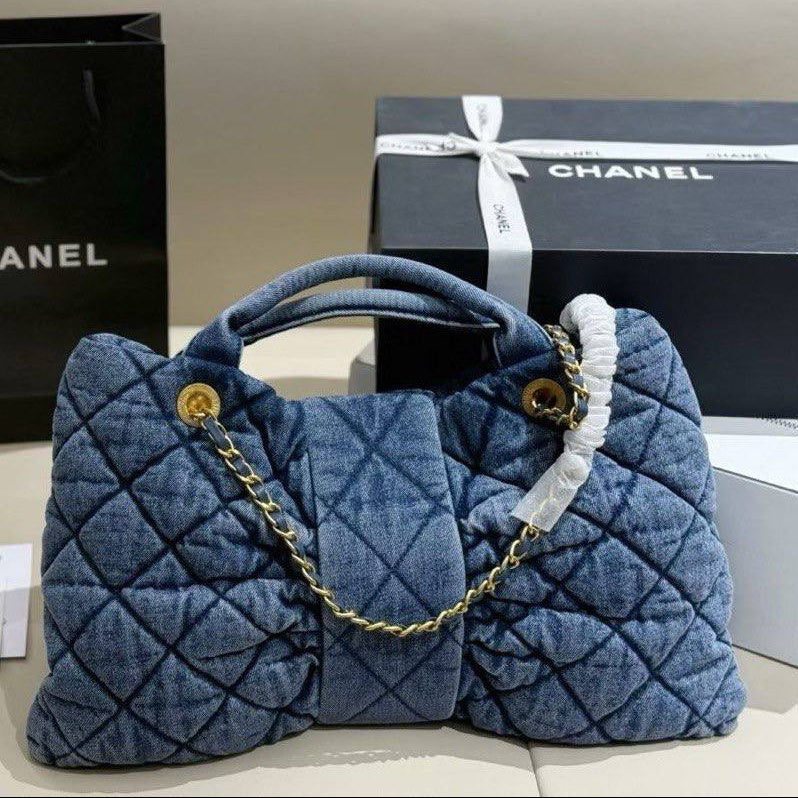 Chanel 25K Denim Quilted Bow Handbag