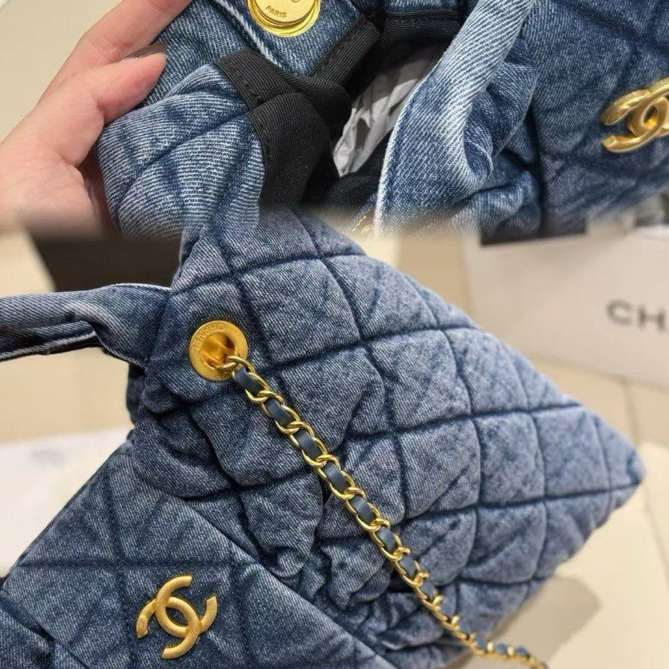 Chanel 25K Denim Quilted Bow Handbag