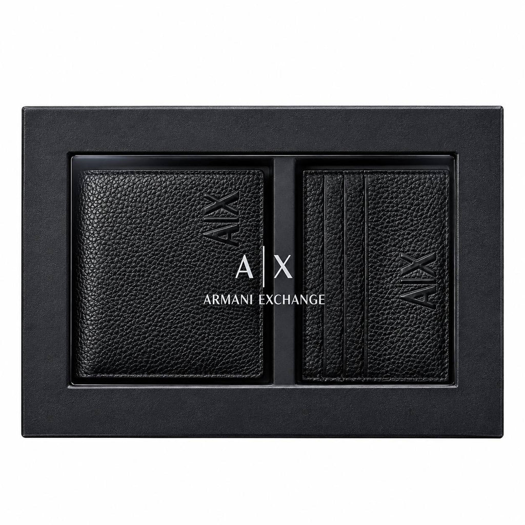 Armani Exchange Pebble Grain Leather Wallet and Card Holder Set
