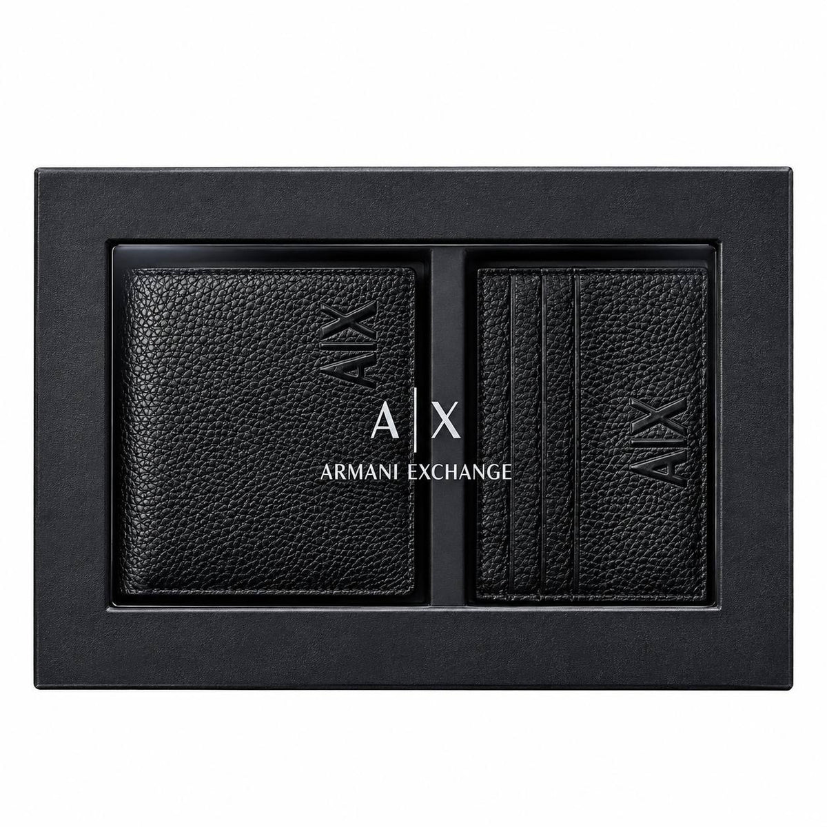 Armani Exchange Pebble Grain Leather Wallet and Card Holder Set