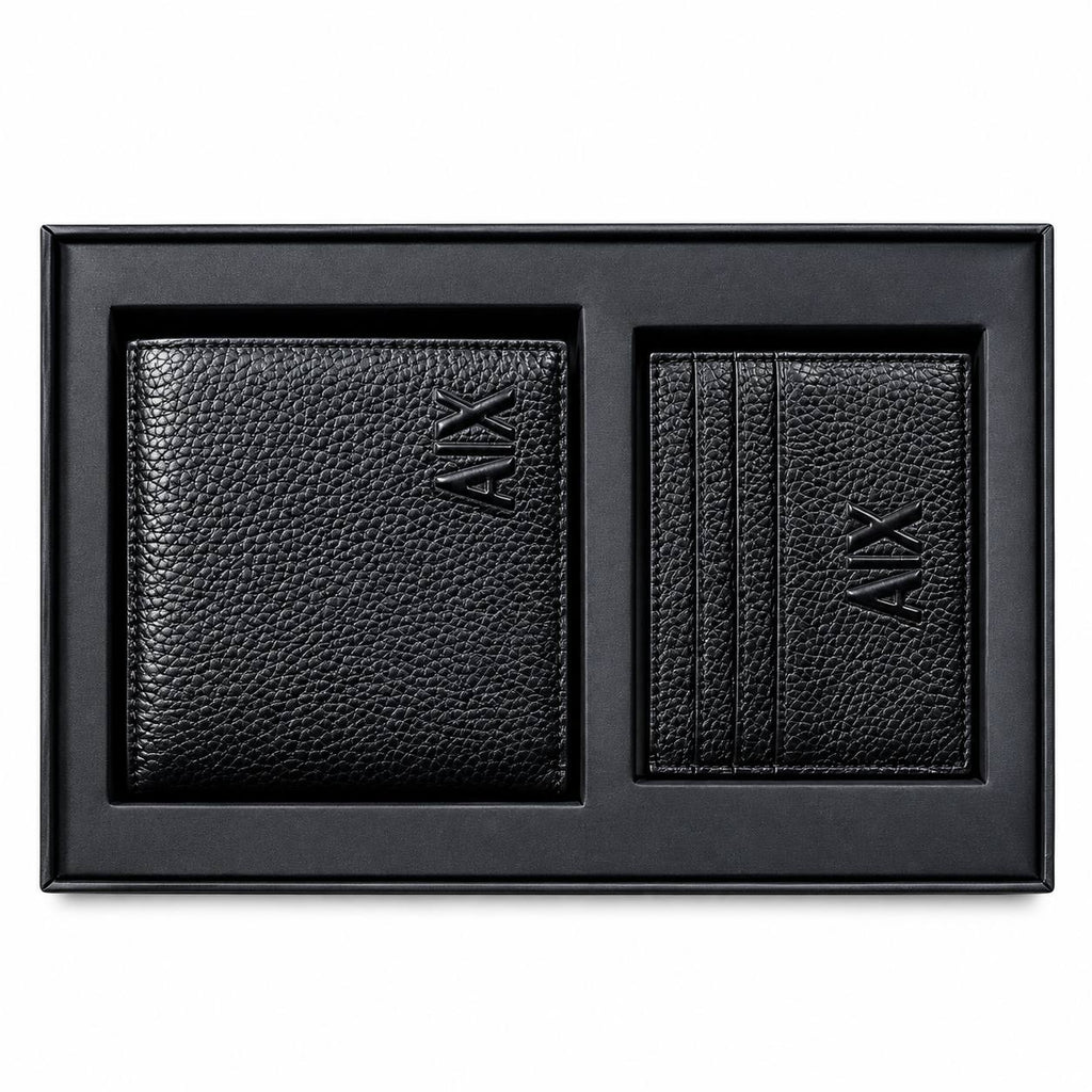 Armani Exchange Pebble Grain Leather Wallet and Card Holder Set