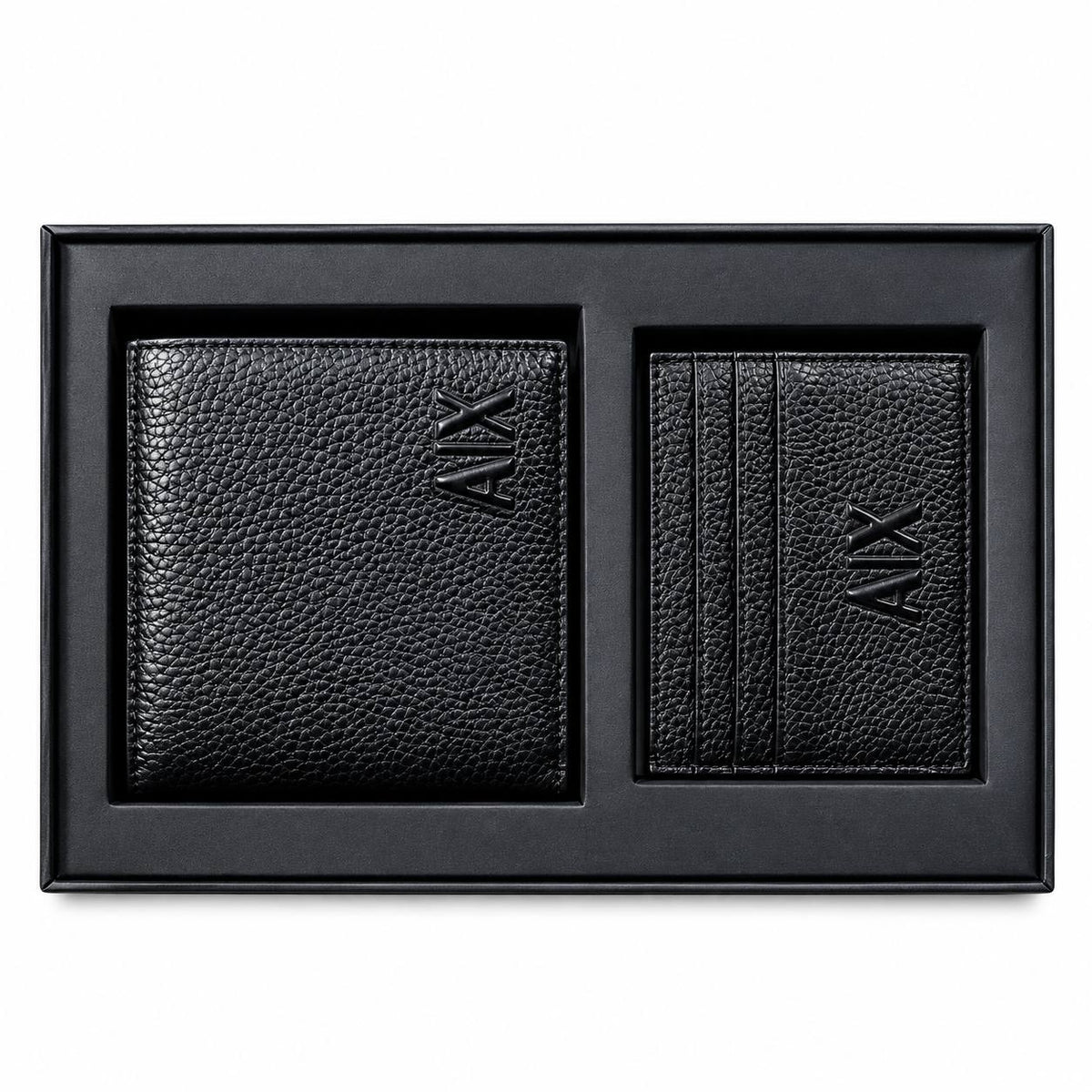 Armani Exchange Pebble Grain Leather Wallet and Card Holder Set