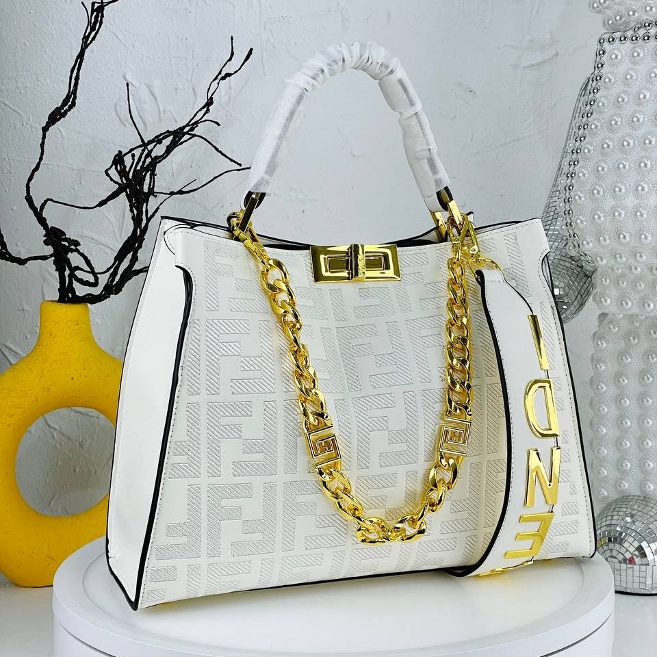 Multicolor Monogram Structured Handbag with Gold Chain Strap