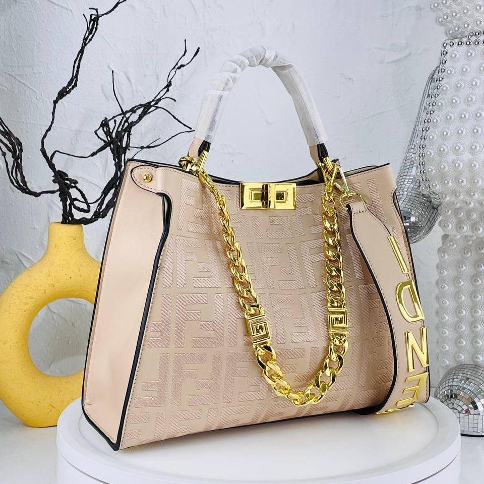 Multicolor Monogram Structured Handbag with Gold Chain Strap