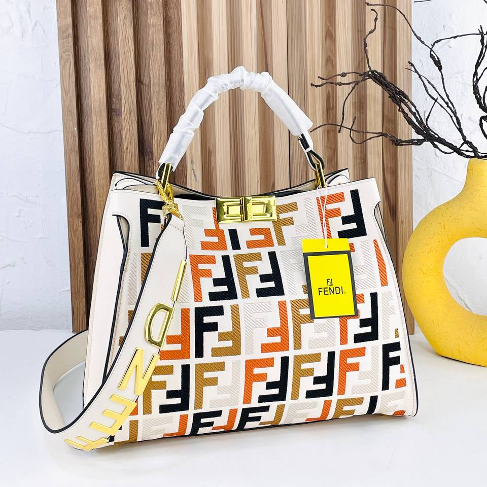 Multicolor Monogram Structured Handbag with Gold Chain Strap
