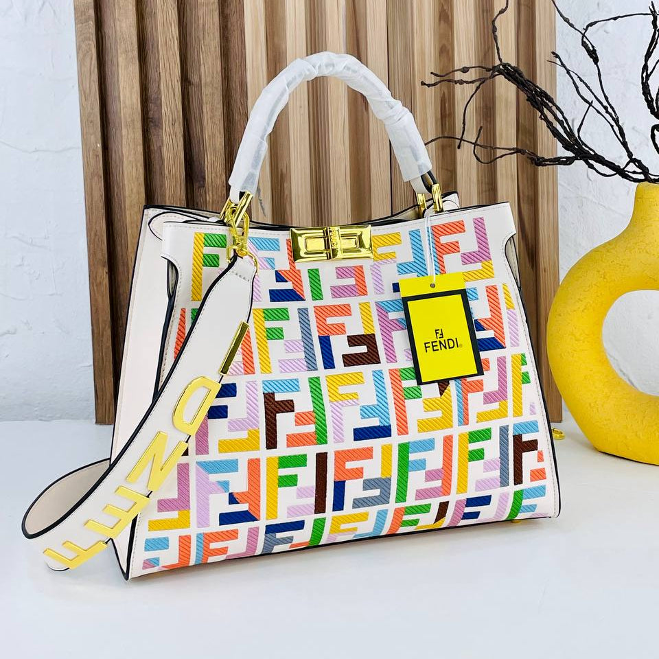 Multicolor Monogram Structured Handbag with Gold Chain Strap