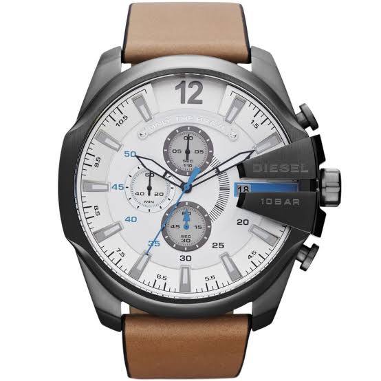 Diesel Mega Chief Chronograph Watch with Brown Leather Strap
