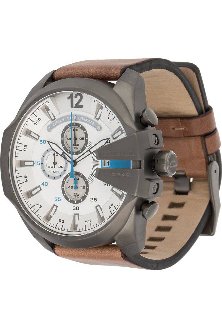 Diesel Mega Chief Chronograph Watch with Brown Leather Strap