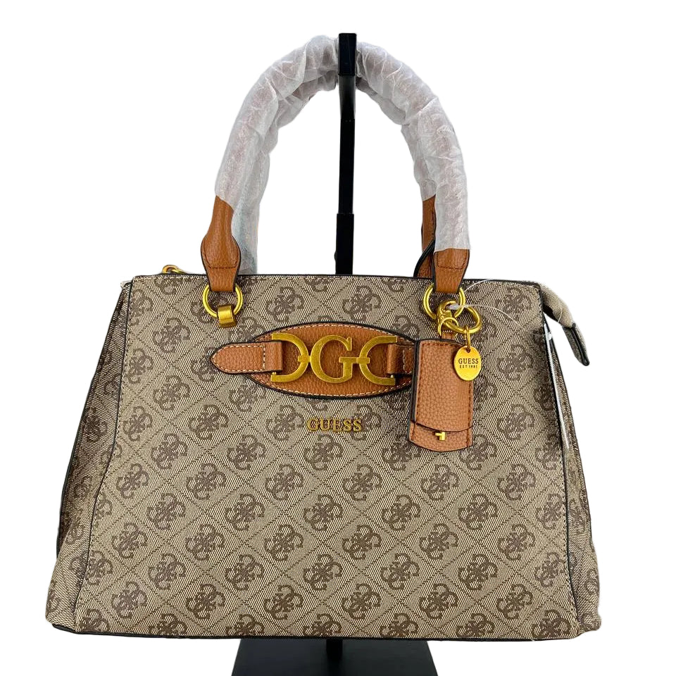 Guess Logo Monogram Satchel with Gold-Tone Hardware Detail 👜✨🤎