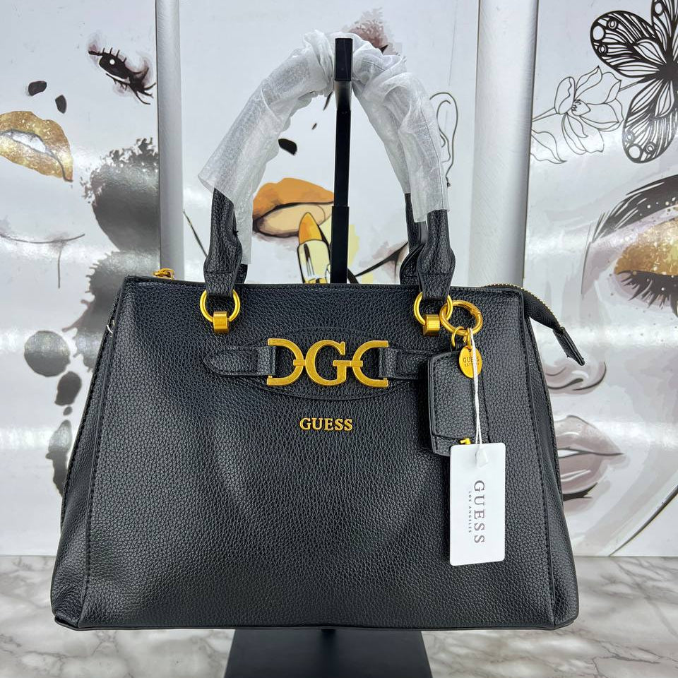 Guess Logo Monogram Satchel with Gold-Tone Hardware Detail 👜✨🤎